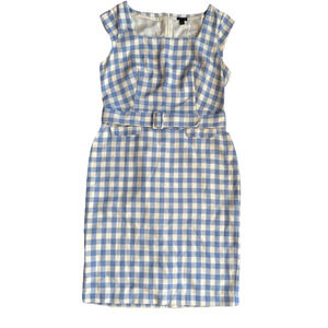 Ann Taylor Womens $159 Gingham Tweed Pocket Sheath Dress Windswept Blue Size 12